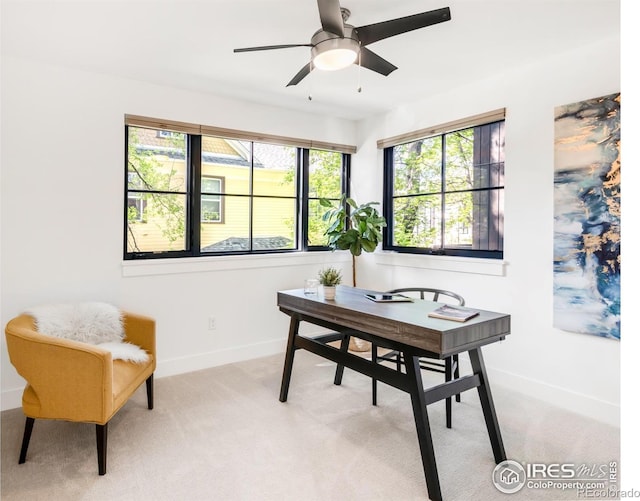 1838 22nd St, Boulder, CO 80302 - office area with light colored carpet, baseboards, and a ceiling fan