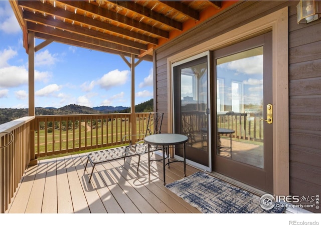 331 Laplata Dr, Livermore, CO 80536 - wooden terrace with a mountain view