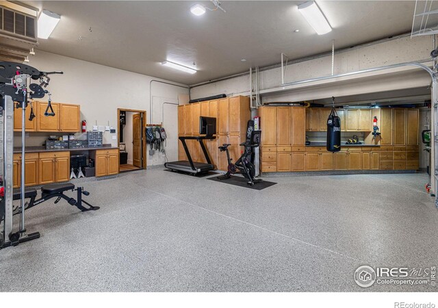 garage featuring a workshop area