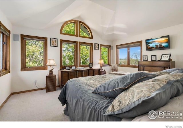 7309 Didrickson Ct, Fort Collins, CO 80528 - bedroom with light colored carpet, baseboards, and high vaulted ceiling