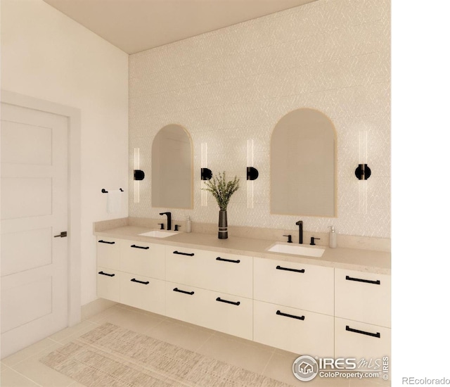 bathroom featuring tile patterned flooring and double vanity
