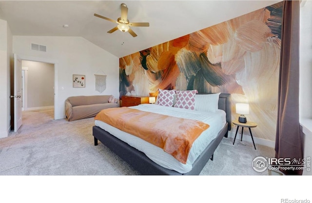 4157 Trapper Lake Dr, Loveland, CO 80538 - carpeted bedroom with lofted ceiling, baseboards, and ceiling fan