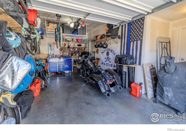 garage featuring a workshop area