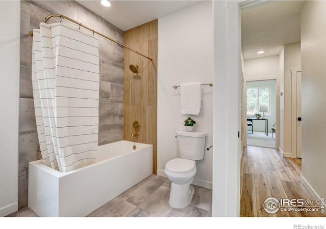 5304 Vardon Way, Fort Collins, CO 80528 - full bathroom with wood finished floors, shower / bathtub combination with curtain, and recessed lighting