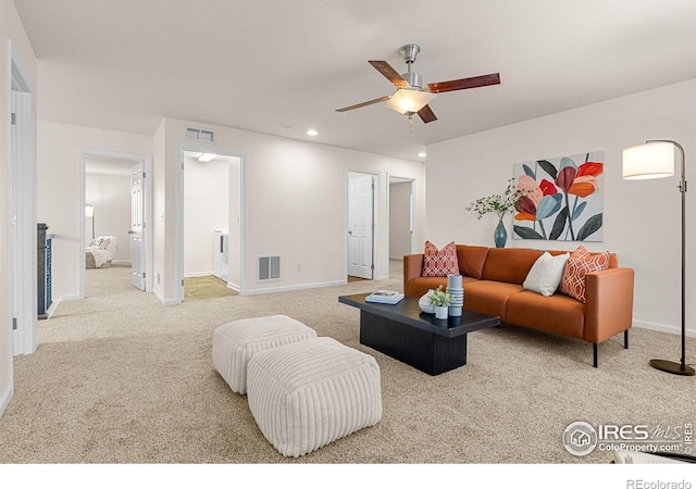 687 Jarvis Dr, Erie, CO 80516 - living area featuring carpet, recessed lighting, a ceiling fan, and baseboards