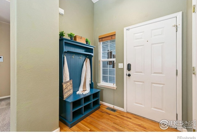 mudroom featuring baseboards and wood finished floors