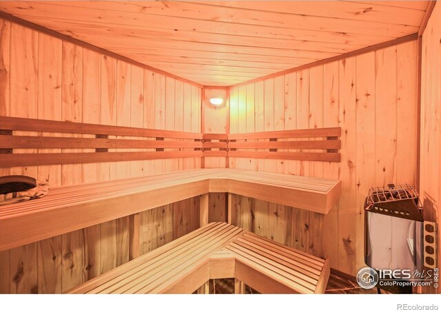 14531 Country Hills Dr, Brighton, CO 80601 - sauna / steam room with wooden ceiling and wooden walls