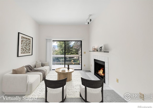 3260 47th St Unit 207A, Boulder, CO 80301 - living area with a fireplace, track lighting, and baseboards