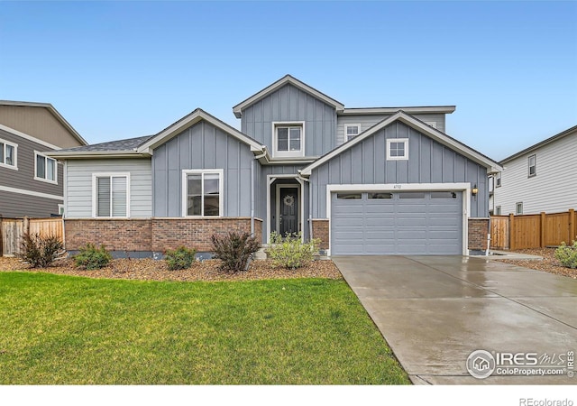 craftsman-style house featuring board and batten siding, brick siding, driveway, and a garage