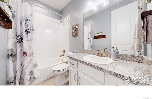 full bathroom featuring vanity, toilet, and shower / bath combo with shower curtain