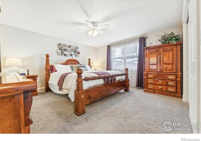 4880 Filbert Dr, Loveland, CO 80538 - bedroom featuring light colored carpet and a ceiling fan
