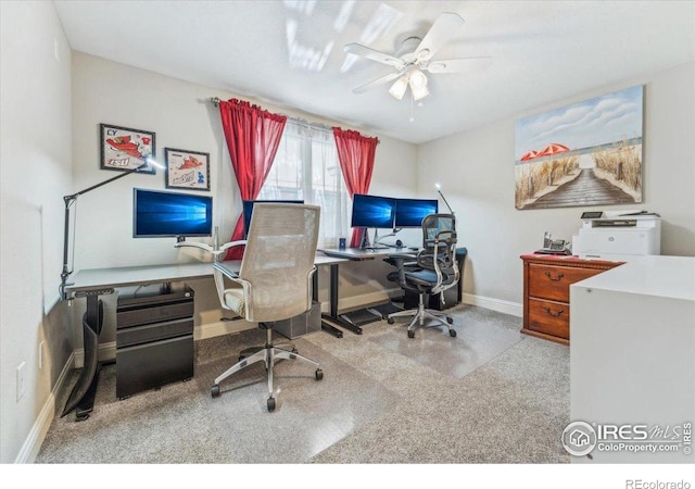 4880 Filbert Dr, Loveland, CO 80538 - office featuring carpet floors, a ceiling fan, and baseboards