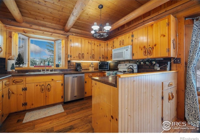 1810 N Ridge Ln, Estes Park, CO 80517 - kitchen featuring stainless steel dishwasher, white microwave, electric stove, a sink, and wood finished floors