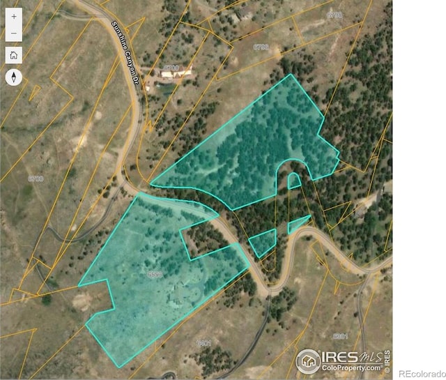 6553 Sunshine Canyon Dr, Boulder, CO 80302 - aerial overview of property's location featuring property boundaries highlighted