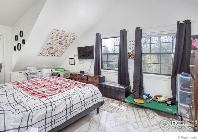 bedroom with lofted ceiling