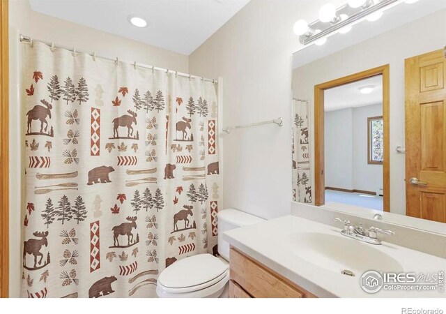 272 Solomon Dr, Estes Park, CO 80517 - bathroom featuring toilet, vanity, and a shower with curtain