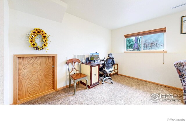 office with carpet floors and baseboards
