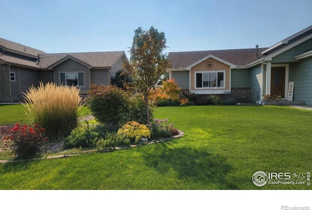ranch-style home featuring a front yard