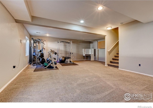 3530 Homestead Dr, Mead, CO 80542 - workout room featuring carpet flooring, recessed lighting, and baseboards
