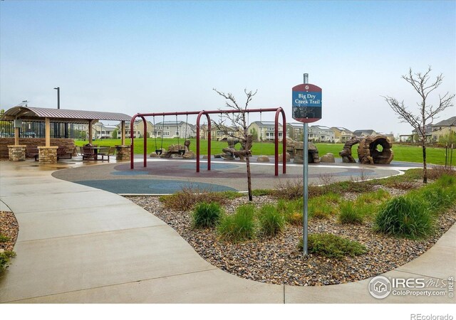 surrounding community with a residential view and a gazebo