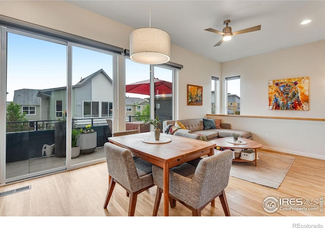 725 Amelia Ln, Lafayette, CO 80026 - dining space featuring light wood finished floors, a ceiling fan, recessed lighting, and baseboards