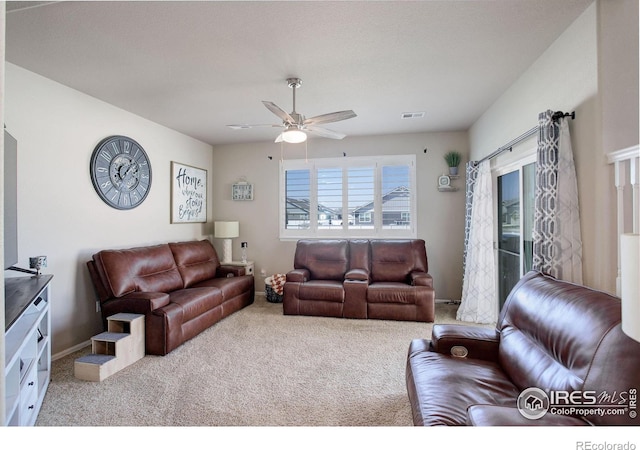 1318 Chamois Dr, Severance, CO 80550 - carpeted living room with a ceiling fan and baseboards