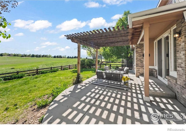 2458 Vale Way, Erie, CO 80516 - view of patio / terrace featuring a pergola, an outdoor living space, and a view of rural / pastoral area