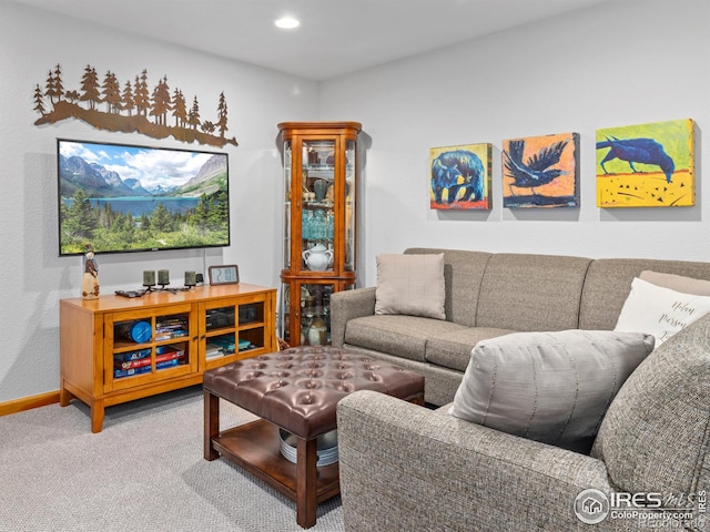 658 Cedar Ridge Cir, Estes Park, CO 80517 - living area featuring carpet floors, baseboards, and recessed lighting