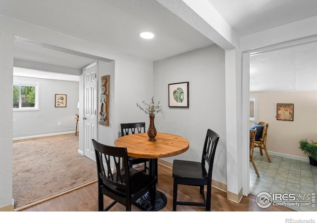 dining room with baseboards and wood finished floors