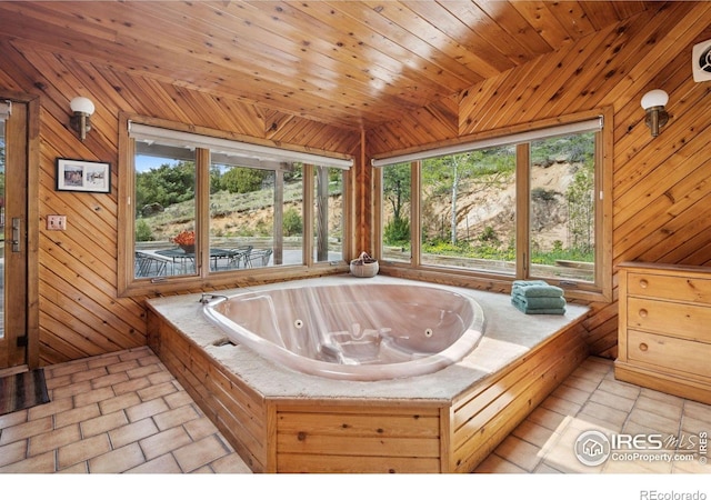 1433 Vista View Ln, Estes Park, CO 80517 - full bath featuring healthy amount of natural light, wood walls, and a whirlpool tub