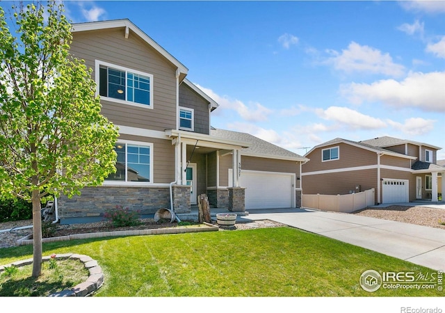 view of front of house featuring driveway, an attached garage, and stone siding