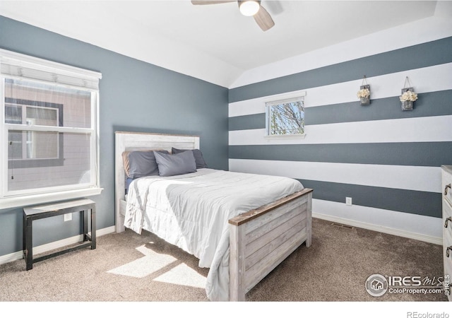 2150 Blue Yonder Way, Fort Collins, CO 80525 - bedroom with carpet flooring, baseboards, a ceiling fan, and vaulted ceiling