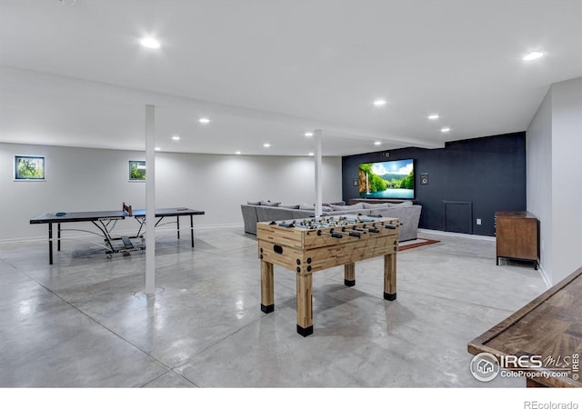 505 Geneva Ave, Boulder, CO 80302 - game room featuring finished concrete flooring, baseboards, and recessed lighting