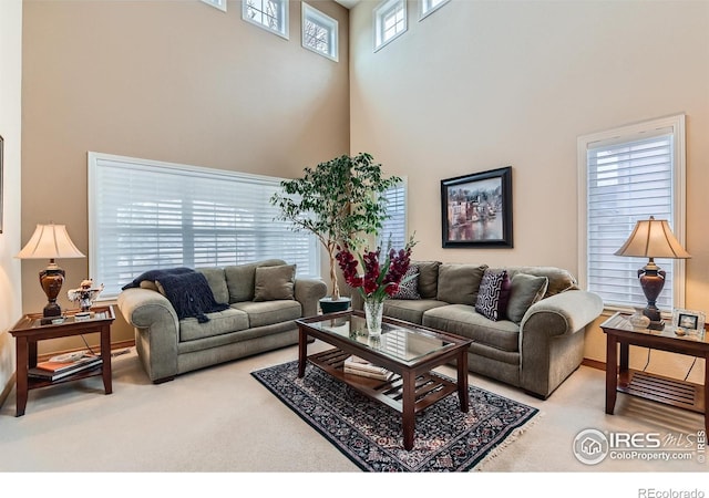 14180 Whitney Cir, Broomfield, CO 80023 - carpeted living area featuring a towering ceiling