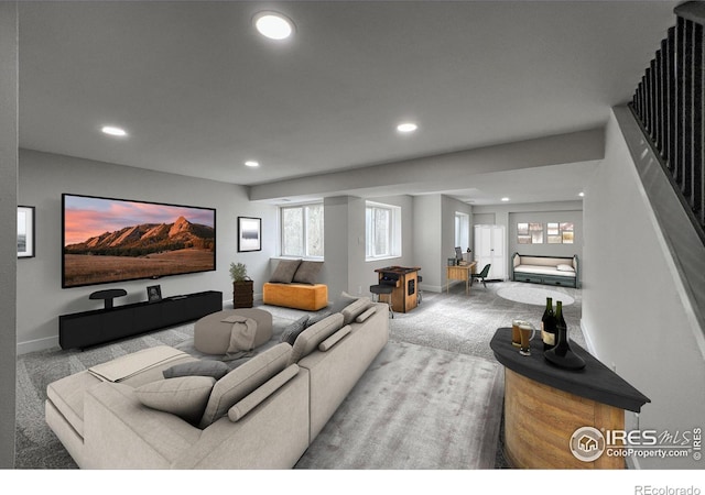 5978 Scotswood Ct, Boulder, CO 80301 - carpeted living room featuring recessed lighting, baseboards, and healthy amount of natural light