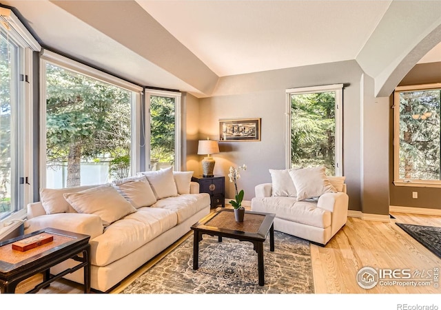 933 Xenon Ct, Golden, CO 80401 - living area featuring wood finished floors, plenty of natural light, baseboards, and arched walkways