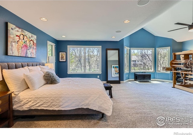 933 Xenon Ct, Golden, CO 80401 - bedroom featuring carpet flooring, baseboards, recessed lighting, and lofted ceiling