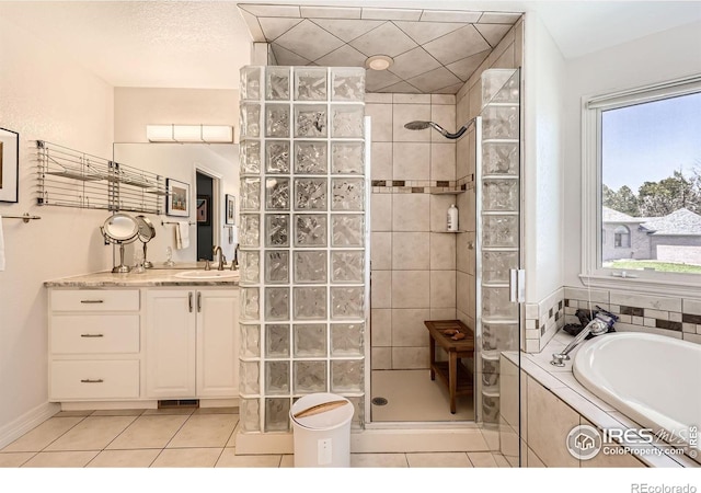 933 Xenon Ct, Golden, CO 80401 - full bathroom featuring walk in shower, tile patterned flooring, a bath, and vanity
