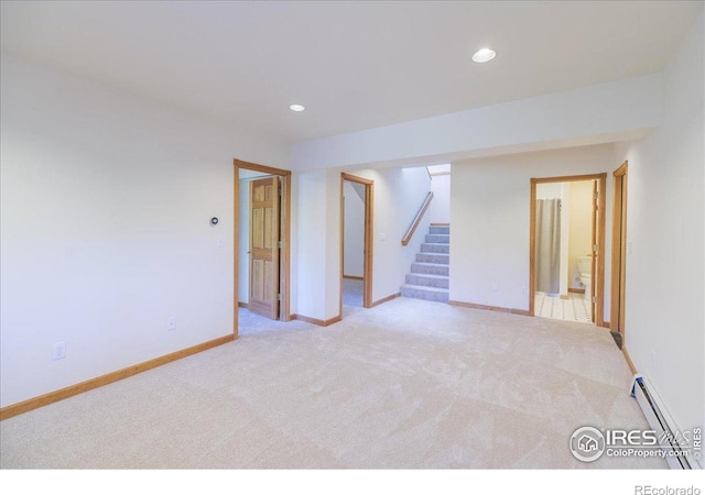 101 Spruce St, Jamestown, CO 80455 - below grade area featuring carpet floors, baseboard heating, stairs, recessed lighting, and baseboards