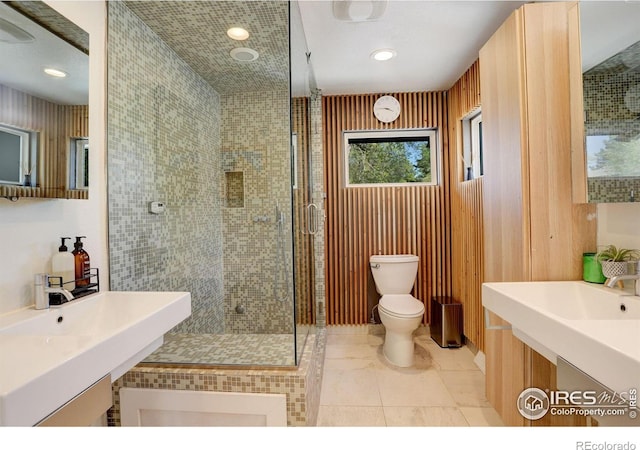 6862 Roaring Fork Trl, Boulder, CO 80301 - full bath featuring a shower stall, toilet, recessed lighting, and tile patterned flooring