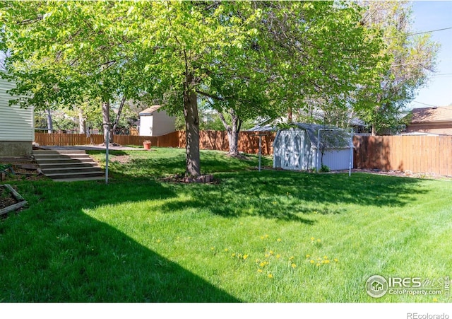 view of yard with a storage unit and an outbuilding