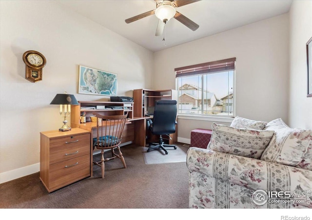 109 Veronica Dr, Windsor, CO 80550 - carpeted office with ceiling fan and baseboards