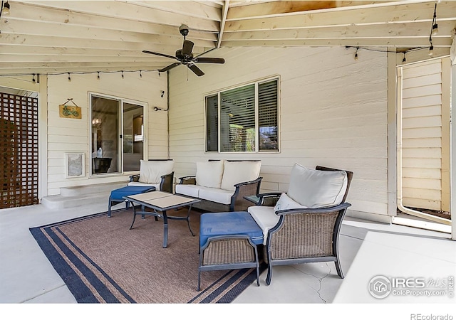 1108 Basin Ct, Windsor, CO 80550 - view of patio / terrace featuring ceiling fan and an outdoor hangout area