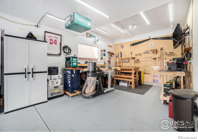 garage featuring a workshop area