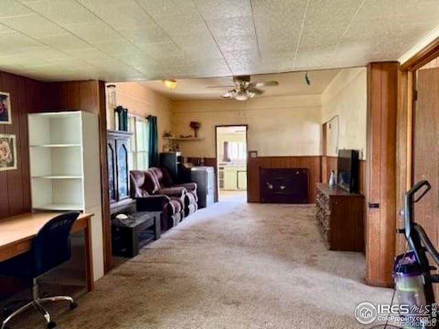 230 W Chase St, Haxtun, CO 80731 - office area with carpet, wooden walls, and ceiling fan