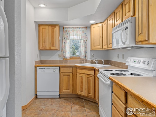 865 Crabapple Ln, Estes Park, CO 80517 - kitchen with white appliances, a sink, light countertops, and recessed lighting