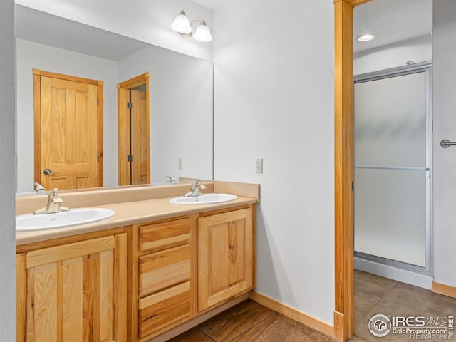 865 Crabapple Ln, Estes Park, CO 80517 - full bath with tile patterned flooring, a stall shower, and double vanity
