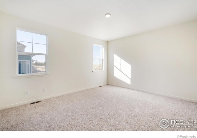 spare room featuring plenty of natural light, baseboards, and carpet flooring