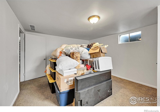 below grade area with carpet and baseboards