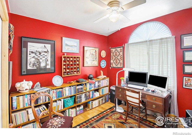 5049 W 2nd Street Rd, Greeley, CO 80634 - office area with a ceiling fan and wood finished floors